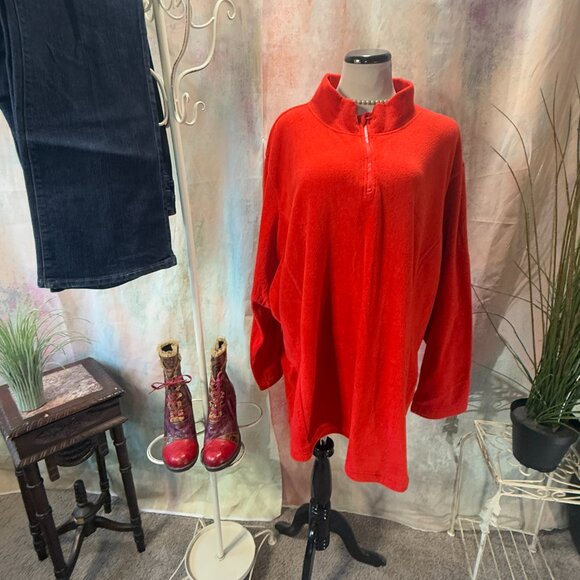 Woman Within Tops - 📌Woman Within Ferrari Red Microfleece Quarter-Zip Pullover 5X 38/40